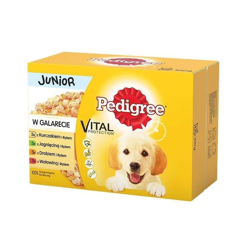 Pedigree Mokra Karma Dla Szczeniąt Mix Smaków Kurczak Z Ryżem, Jagnięcina Z Ryżem, Drób Z Ryżem I Wołowina Z Ryżem W Galaretce 12x100g - zdjęcie 2