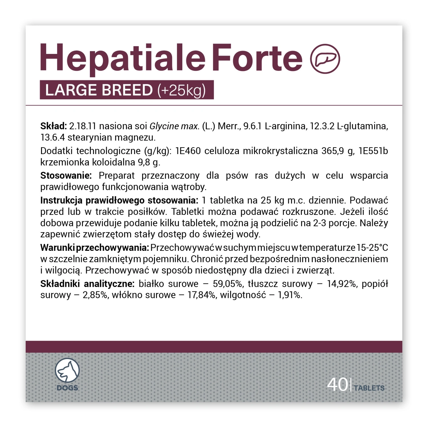 VETEXPERT Hepatiale Forte Large Breed 40 Tabletek - zdjęcie 2
